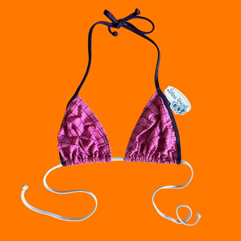 00's vintage pink purple halter triangle string y2k bikini top M *deadstock*